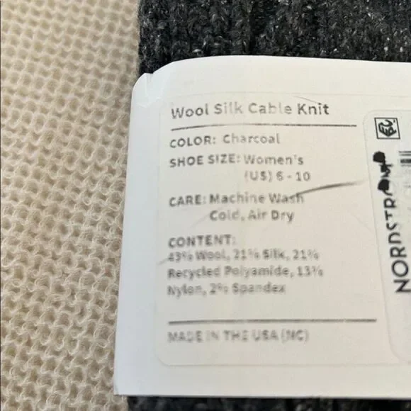 American Trench Wool and Silk Cable Knit Sock, Charcoal, size 6-10, NWT - Picture 4 of 4